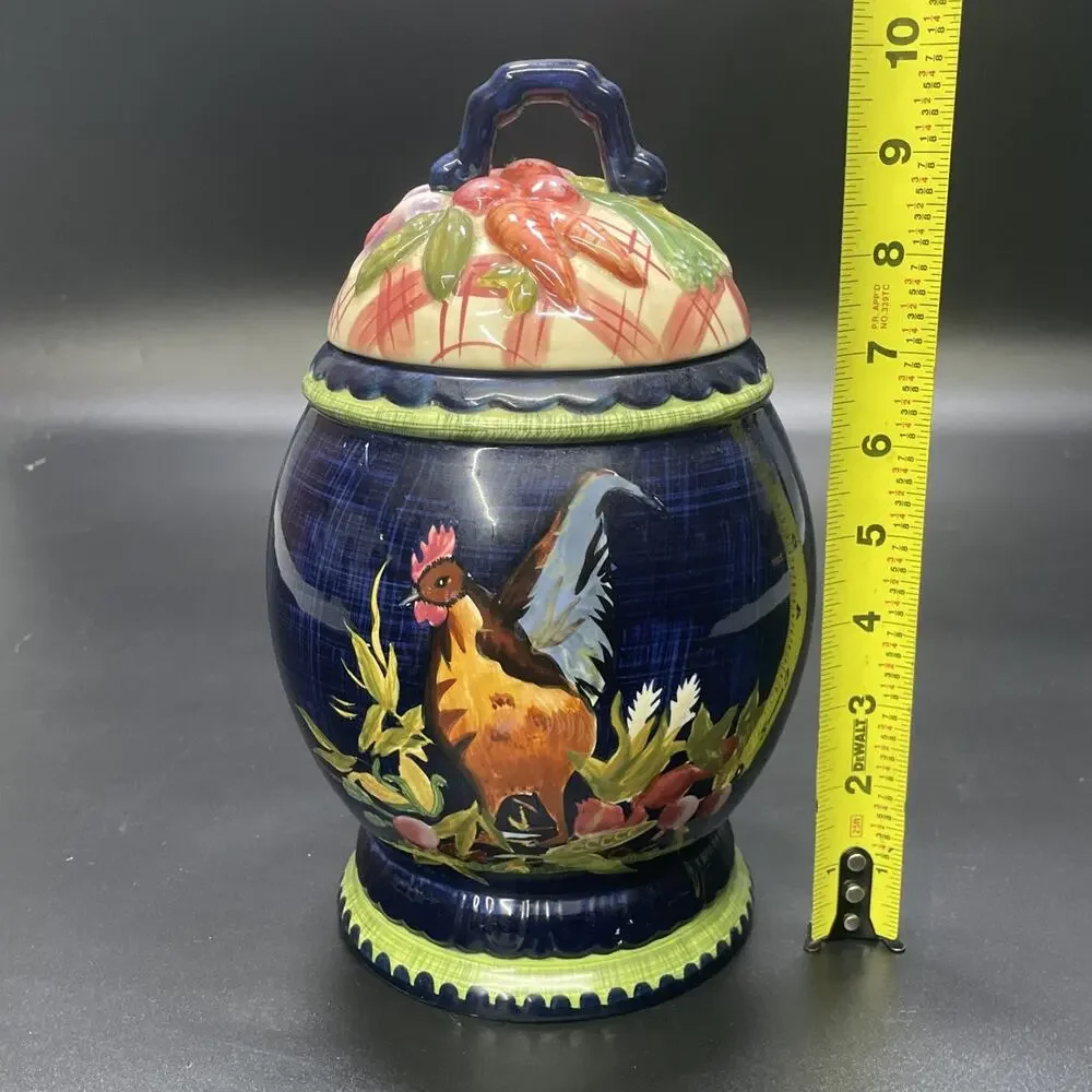 Tracy Porter Rooster Cookie Jar Stonehouse Farm Collection 10” Sm Canister Blue
